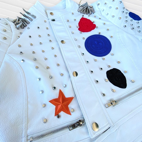 EYES ON ME Faux Leather Jacket in White M L XL - Picture 4 of 8